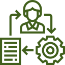 Cog wheel, server, and person icon