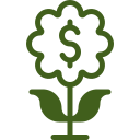 Icon of a plant with a dollar symbol inside the petals