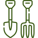 Shovel and rake icon